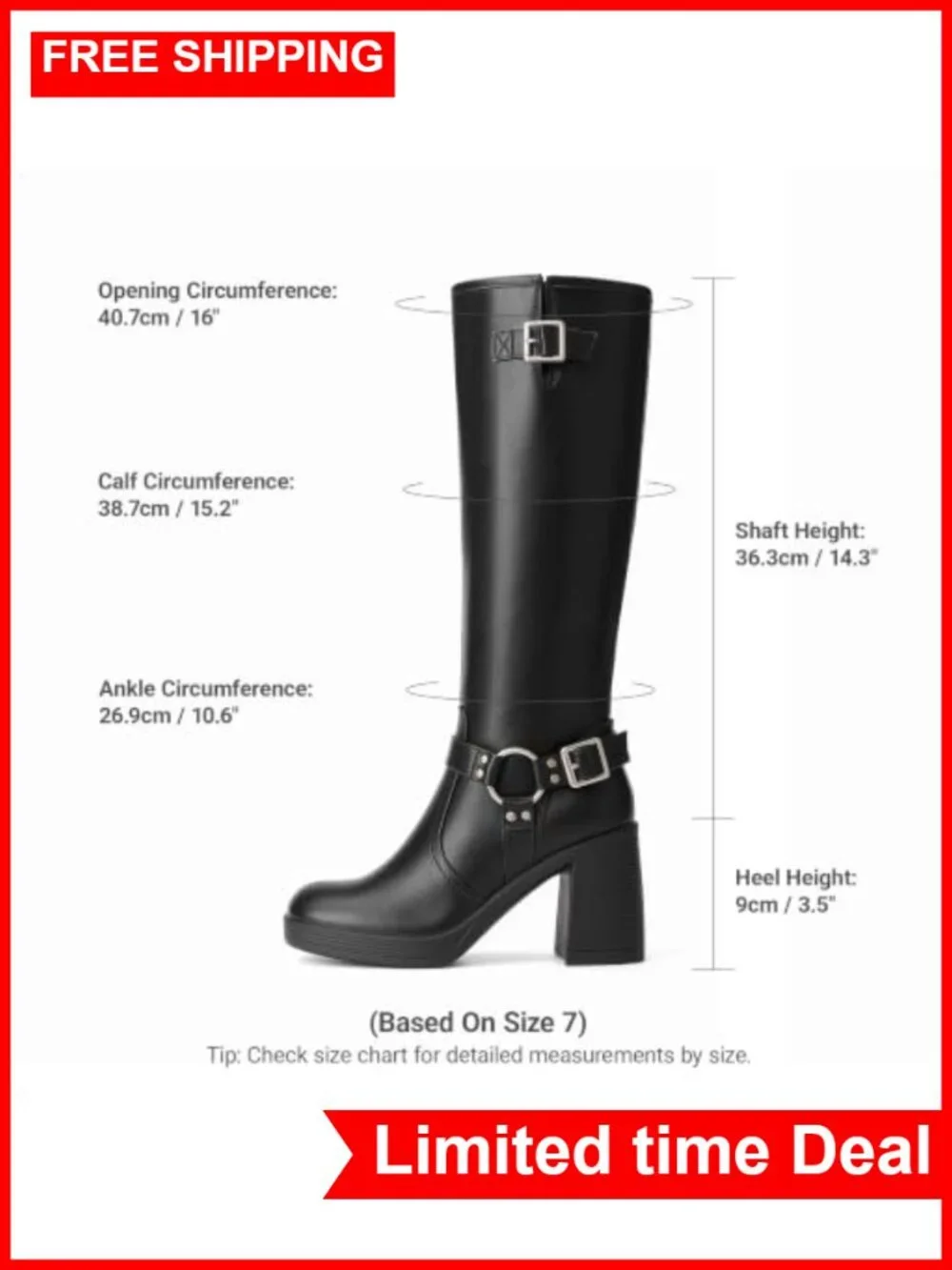Women's Platform Chunky Knee High Boots Faux Leather Moto
